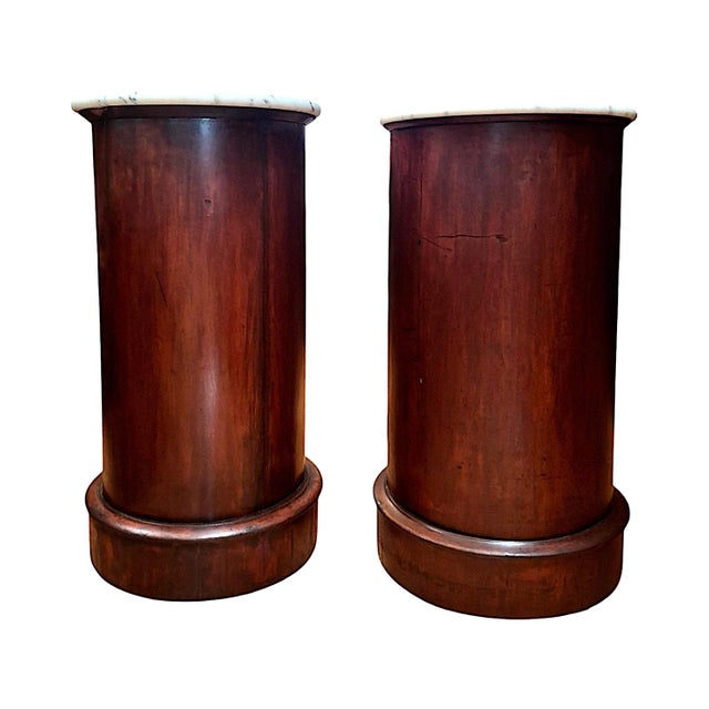 Wood A Matched Set of 19th-Century English Mahogany Cylinder Cabinets With Marble Tops For Sale - Image 7 of 11