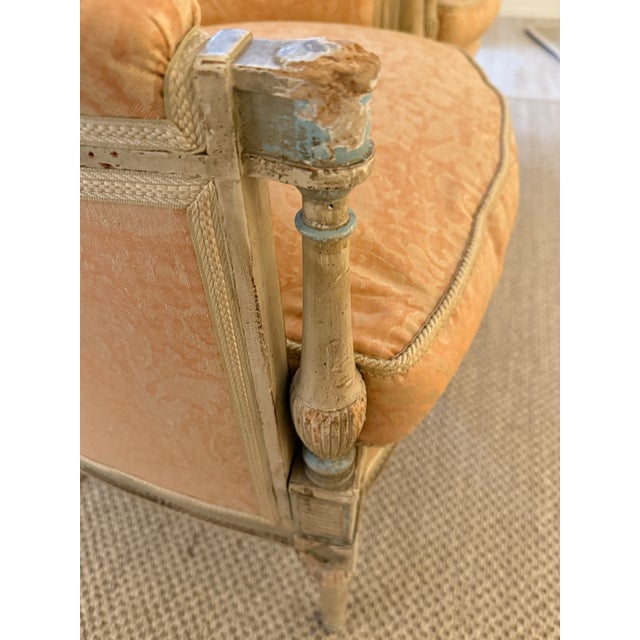 Antique French Bergères With Fortuny Upholstery For Sale - Image 10 of 11