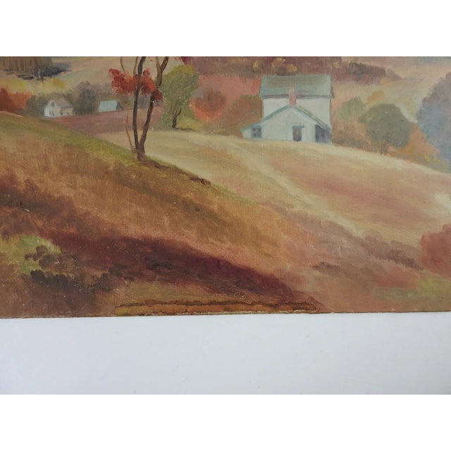Farmhouse Vintage Mid Century Autumn Farmhouse Landscape Painting For Sale - Image 3 of 6