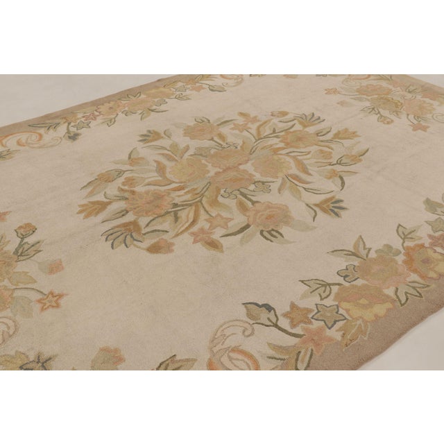 1930s Antique 20th Century Hooked Rug in Beige With Garden Bouquet Design - Rug & Kilim For Sale - Image 5 of 9
