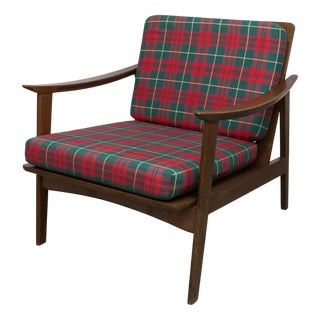 Scandinavian Teak Armchair with Tartan Fabric, 1960s For Sale