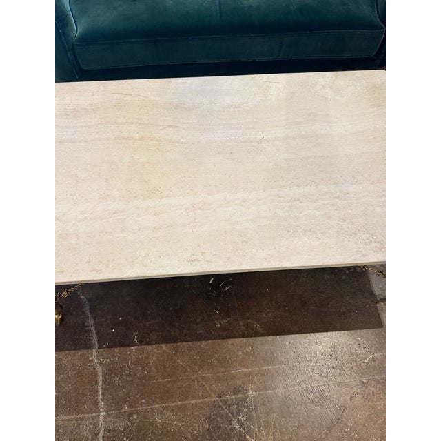 Metal Vintage Italian Gilded Iron and Travertine Coffee Table For Sale - Image 7 of 9