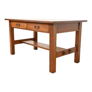 Stickley Brothers Style Antique Mission Oak Arts & Crafts Desk or Library Table, Newly Refinished