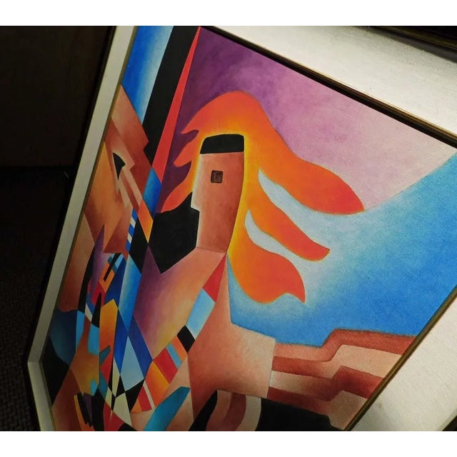 Textile 1990s Neal Doty, I Will Fly, Original Oil Painting on Canvas Orange Purple, Framed For Sale - Image 7 of 8