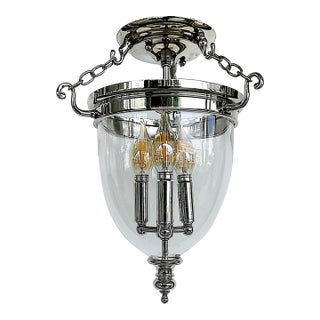 Hudson Valley Hanover 3-Light Glass Bell Ceiling Fixtures in Nickel, 2 Available For Sale