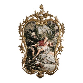 Elegant French Rococo Woven Tapestry With Gold Leaf Frame For Sale