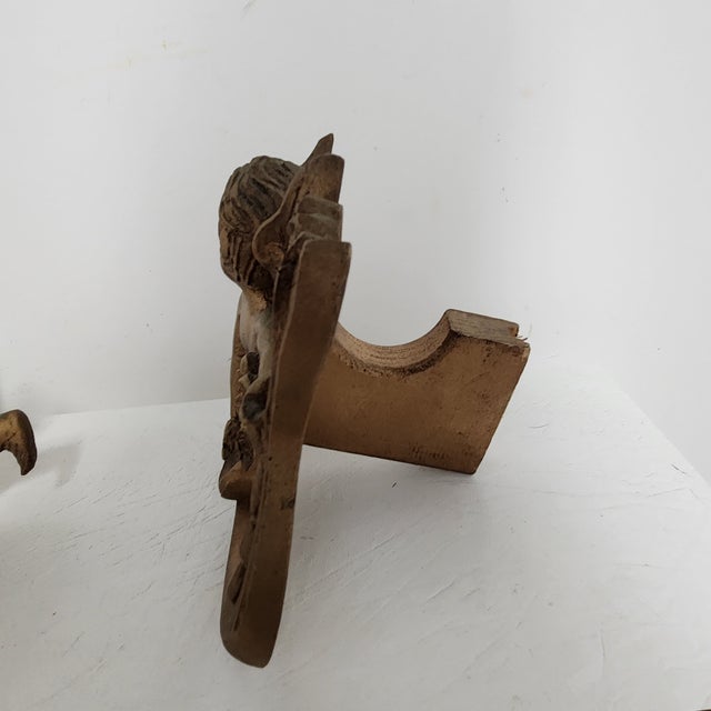 Gold Vintage Baroque Rococo Revival Gilt Cherub Bed Crown & Curtain Cornice – Ornate Wall Pediment -Three Pieces For Sale - Image 8 of 12