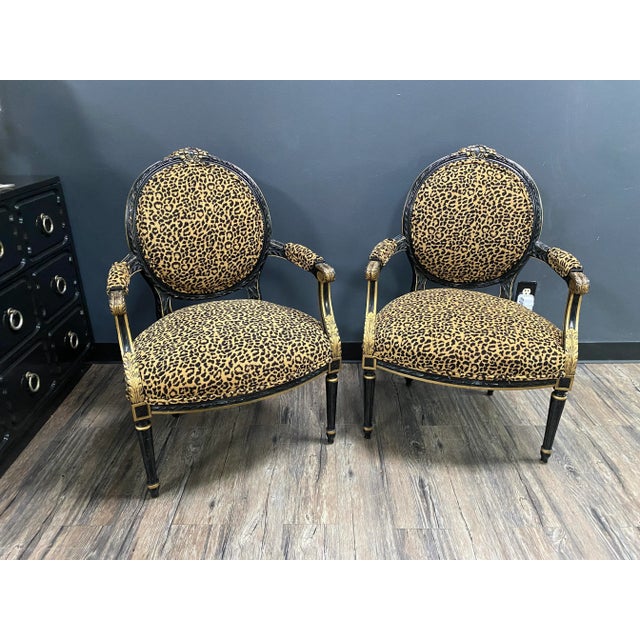 Black Animal Print Ebonized Jansen French Style Armchairs - Pair For Sale - Image 8 of 8