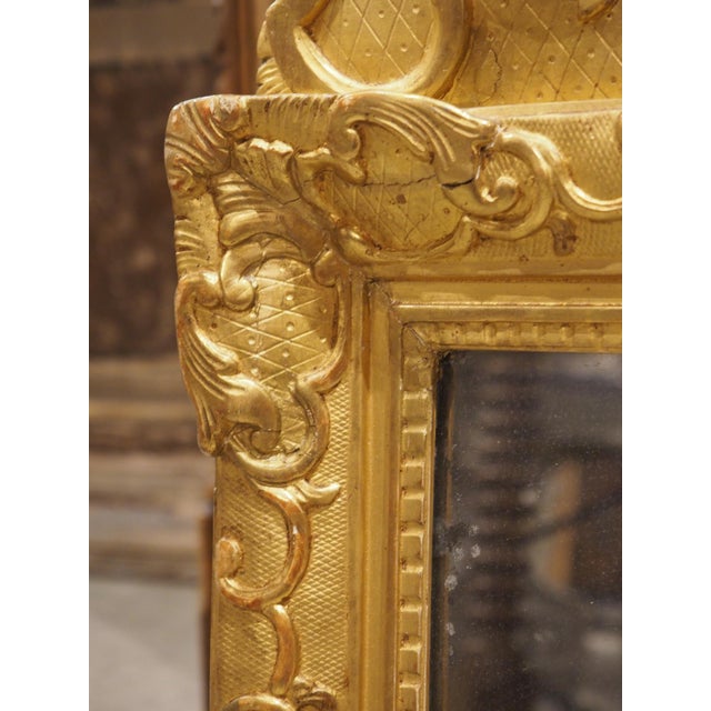 Gold 18th Century French Giltwood Mirror Aux Dauphins From Provence, Overall H-30 1/2 For Sale - Image 8 of 18