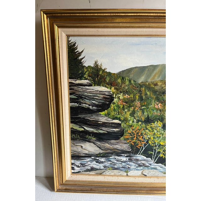 A very nice colorful acrylic on canvas painting of a Hudson Valley landscape in Autumn. Signed at lower right corner and...