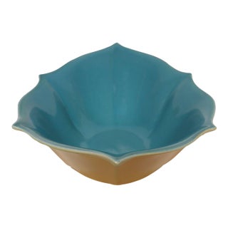 Art Deco Matte Yellow and Glossy Blue Ceramic Console Bowl by Cowan Pottery For Sale