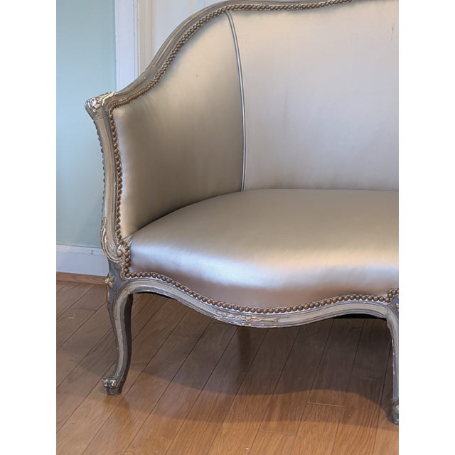 Fabulous curved back Louis XV Style Settee featuring tight seat, tight back & Curved Arms with detailed carved & painted...