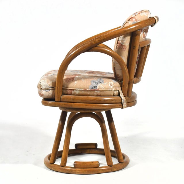 Set of Six Brown Jordan Rattan Swivel Armchairs For Sale In Chicago - Image 6 of 12