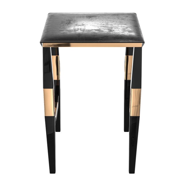 Art Deco "Celebre" Bar Stool With Stainless Steel, Bronze and Tailor Made Leather For Sale - Image 3 of 7