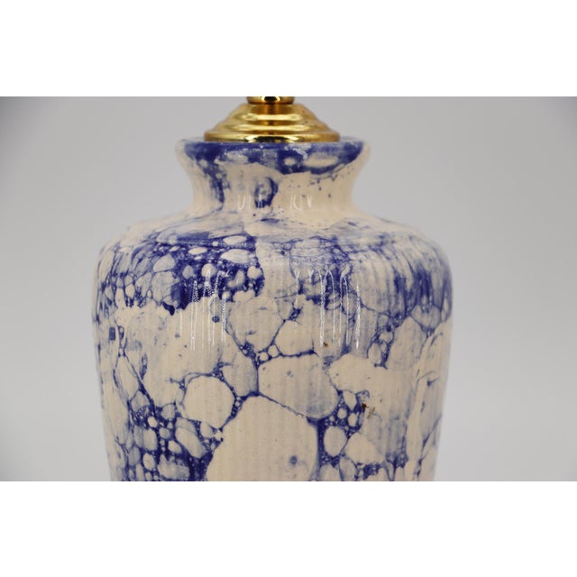 Mid-Century Modern Blue and White Ceramic Table Lamp, Portuguese For Sale - Image 13 of 13