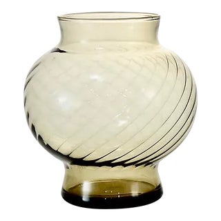 Mid Century Smoked Glass Optic Ball Vase For Sale