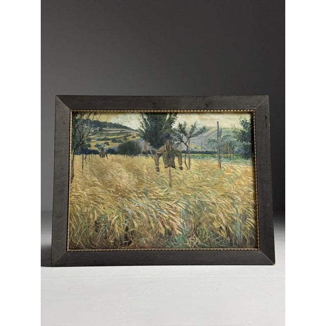 Unknown, Grain Field with Scarecrows, Chalk on Paper, Framed For Sale - Image 14 of 14