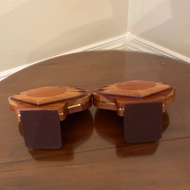 Wood 1970s Wood & Brass Italian Style Shell Bookends - a Pair For Sale - Image 7 of 8