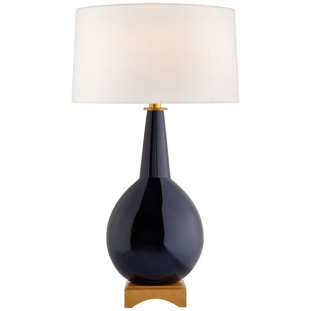 Julie Neill for Visual Comfort Signature Antoine Large Table Lamp in Mixed Blue Brown with Linen Shade For Sale