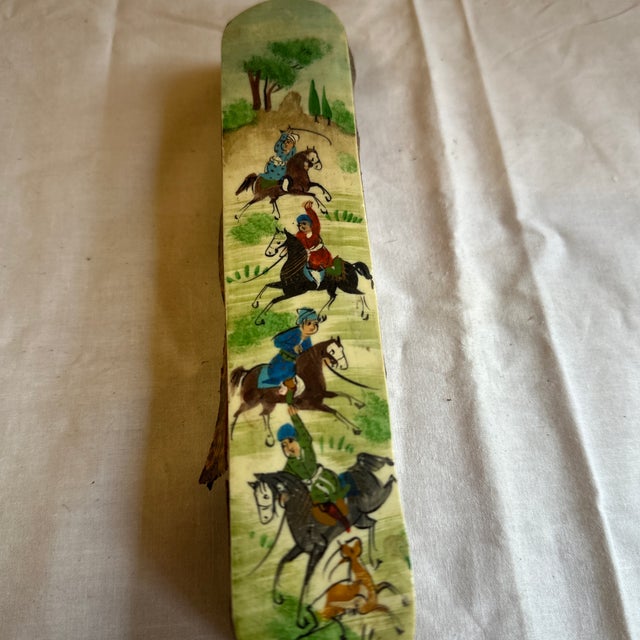 Asian Vintage Asian Wooden Sliding Box With Equestrian Accents For Sale - Image 3 of 9