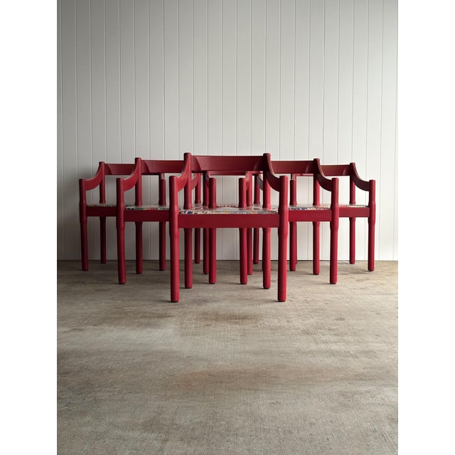 1960s Set of Six Vintage Red Lacquered Dining Armchairs, Attributed to Vico Magistretti For Sale - Image 5 of 18