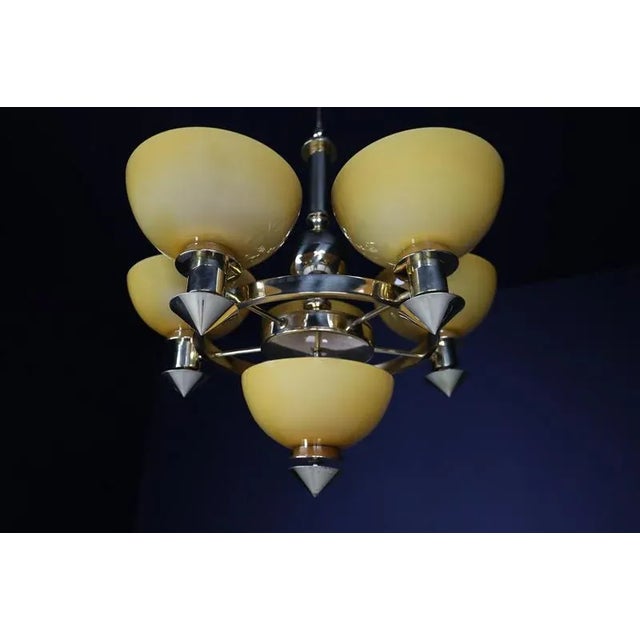 Sculptural Italian Chandelier in Brass & Amber-Gold Opaline Glass, 1970s For Sale - Image 11 of 18