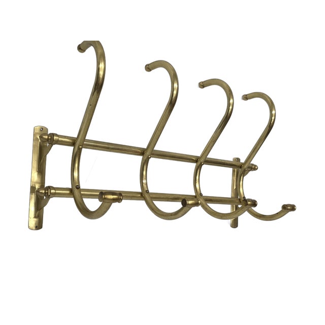 1970s Vintage Brass Wall-Mounted Coat Rack, 4 Hook Curved Design | Chairish