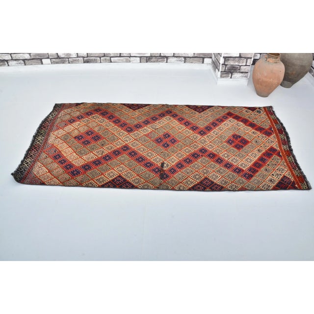 1960s Ruby- Red Color Geometric Pattern Handmade Kilim Runner For Sale - Image 11 of 11