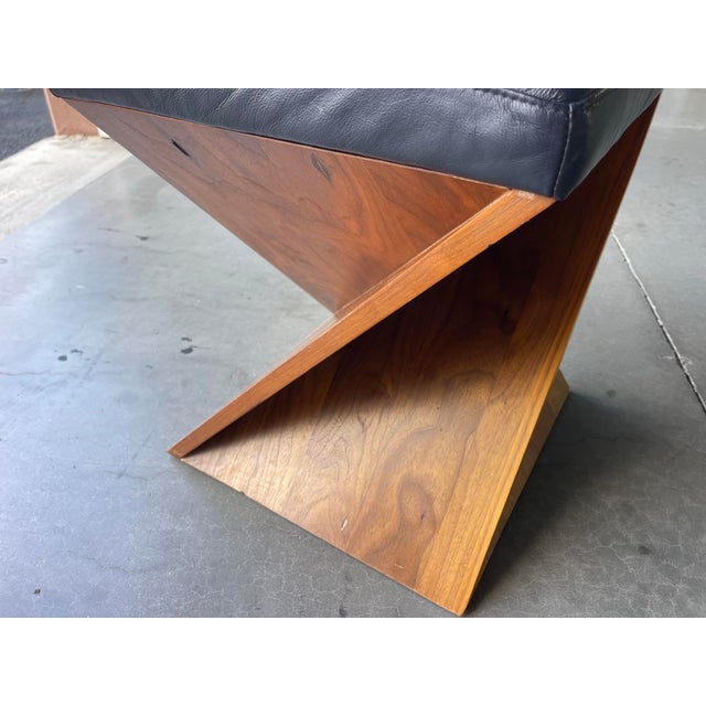 American Leather Corkscrew Walnut Ottoman With Navy Leather Cushion For Sale In Naples, FL - Image 6 of 11