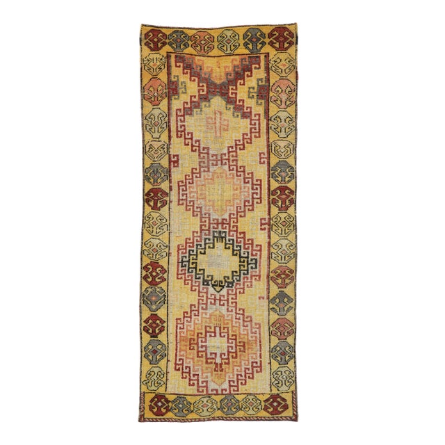 Vintage Turkish Oushak Runner Rug , 03'10 X 09'06 For Sale