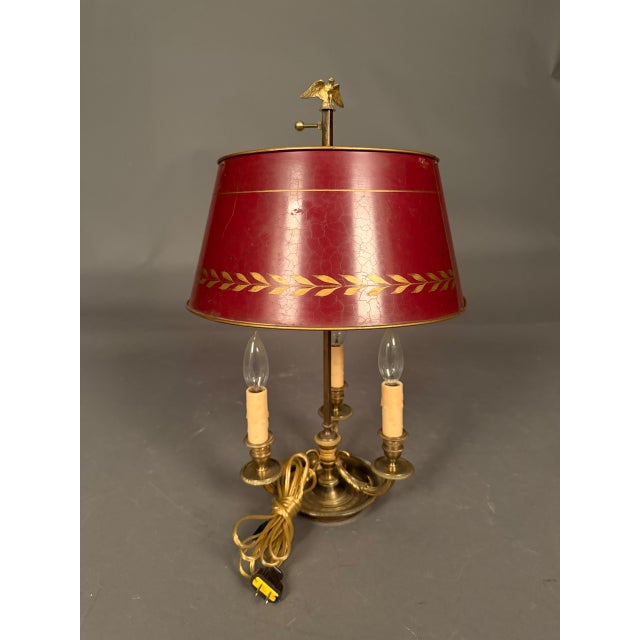 French Early 20th Century French Bronze and Tall French Bouillotte Style Table Lamp With Red Hand-Painted Shade For Sale - Image 3 of 16