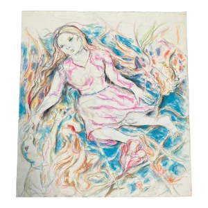 1970’s Original Abstract Expressionist Pastel Drawing Chagall Style Dreamlike