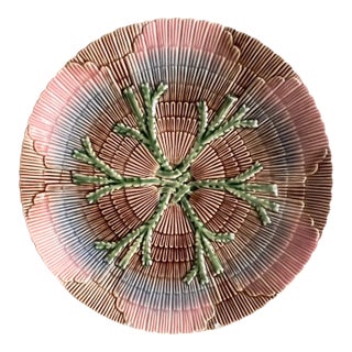 Bordallo Pinheiro Blush & Blue Raised Seaweed Relief Ceramic Plate – 10.25" For Sale