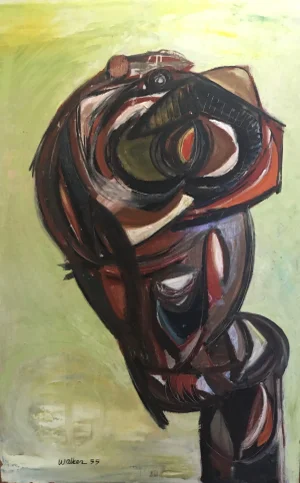 1950s Clay Walker "African Head", Original Painting, Signed Walker 55
