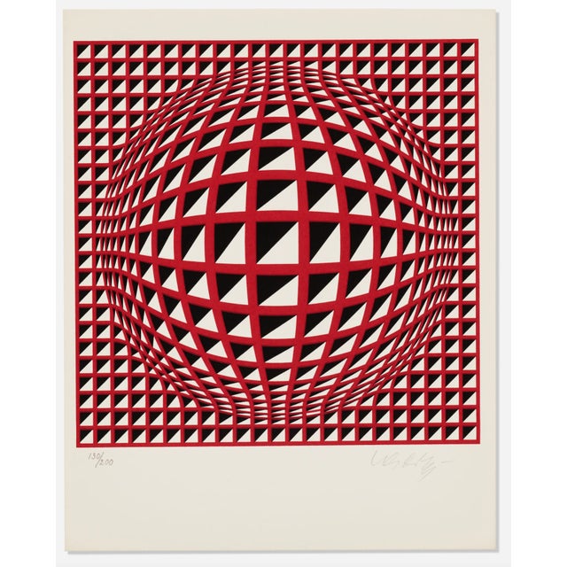 1978 Red and Black Geometric Printed Globe Limited Edition Silkscreen Print by Victor Vasarely For Sale In New York - Image 6 of 6