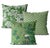 This elegant cushion features a deep olive-green base adorned with a symmetrical, grid-like pattern of classic grey palm...