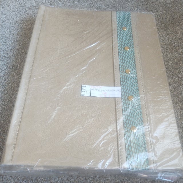 R & Y Augousti Paris Metallic Beige Leather Photo Album, Blue Cobra Snakeskin & Gold Studs NWT For Sale - Image 18 of 18