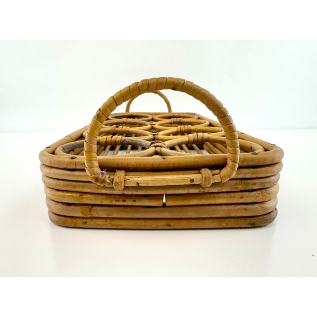 1960s Mid-Century Modern Rattan Drink Caddy With Wine Bottle Rack For Sale - Image 9 of 12