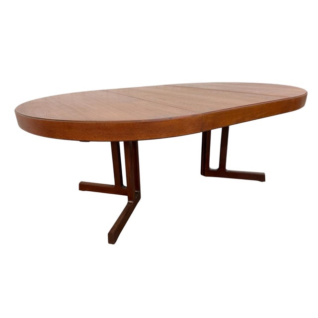 Mid-Century Danish Modern Round / Oval Teak Dining Table For Sale - Image 9 of 12