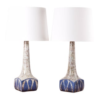 Danish Table Lamps in Blue Glaze by Marianne Starck for MA&S 1960s, Set of 2 For Sale