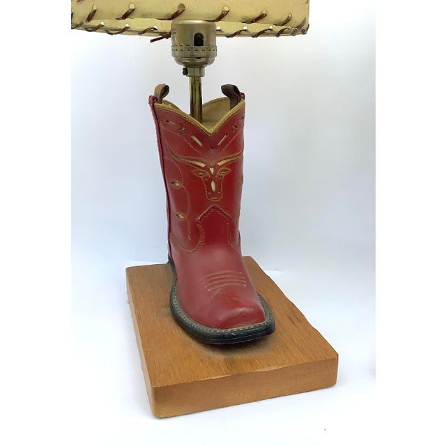 Mid-Century Children's Cowboy Boot Lamps W/Hand Painted Shades / Pair For Sale - Image 4 of 10