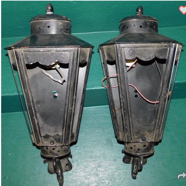 French 1940s Black Iron Lanterns - a Pair For Sale - Image 3 of 3
