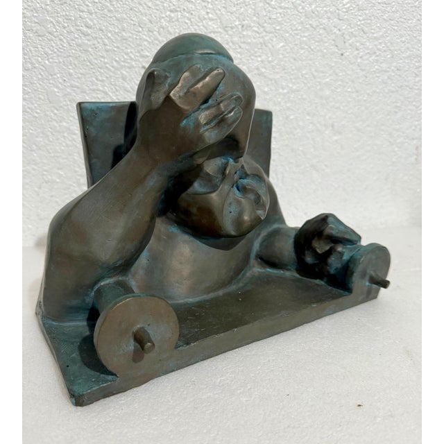 Ted Egri, Ted Egri Taos Modernist Judaica Cubist Bronze Sculpture Rabbi & Torah WPA Artist For Sale - Image 4 of 14