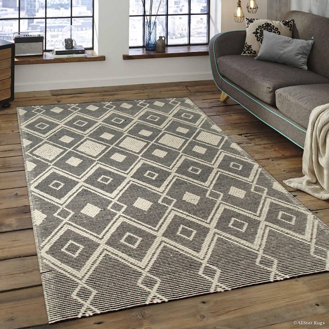 8x10 Luna Kilim Black Diamond Modern Handmade Wool Carpet Rug For Sale In New York - Image 6 of 8