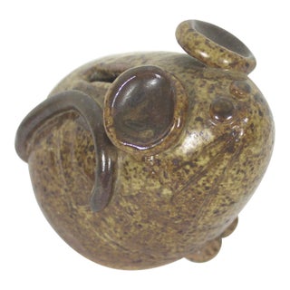 1970’s Signed Guy De Peltan Stoneware Mouse Bank Quebec Canada Pottery For Sale
