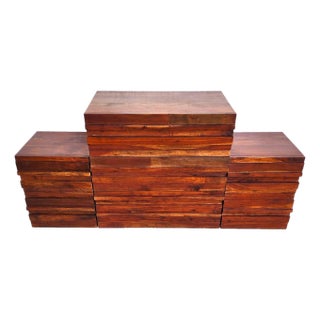3 Piece MCM Solid Exotic Wood Bachelor Chest & Nightstands Bedroom Suite For Sale