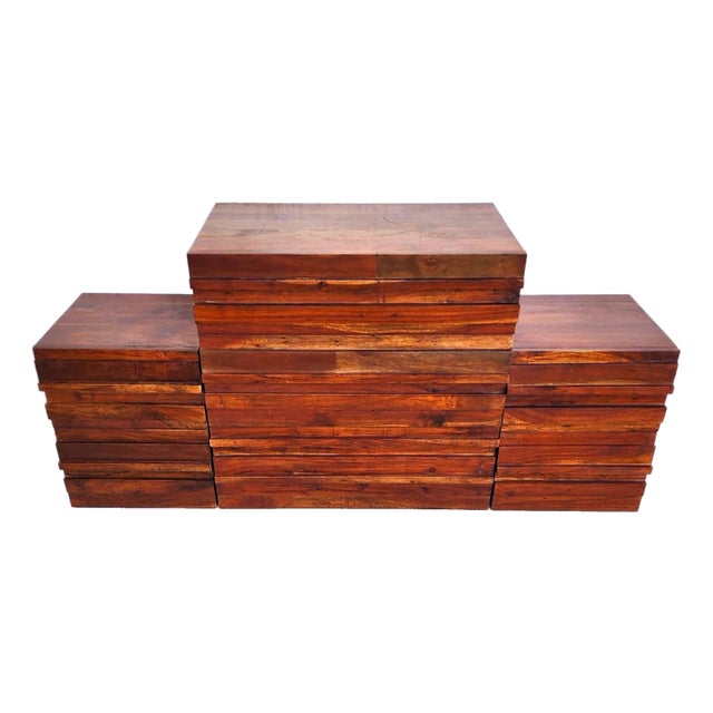 3 Piece MCM Solid Exotic Wood Bachelor Chest & Nightstands Bedroom Suite For Sale