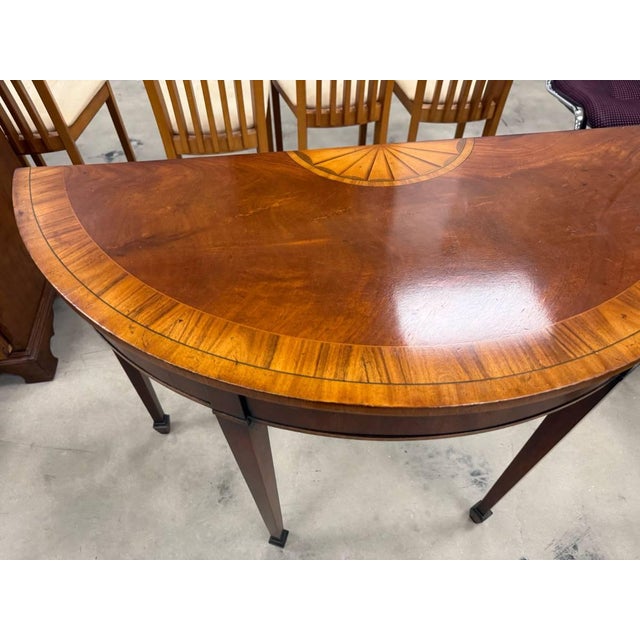 Wood Pair of George Iii Inlaid Mahogany Demi-Lune Console Tables For Sale - Image 7 of 16