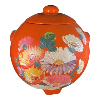Vintage Ransburg Burnt Orange Hand-Painted Pottery Vessel, 1930s Americana For Sale
