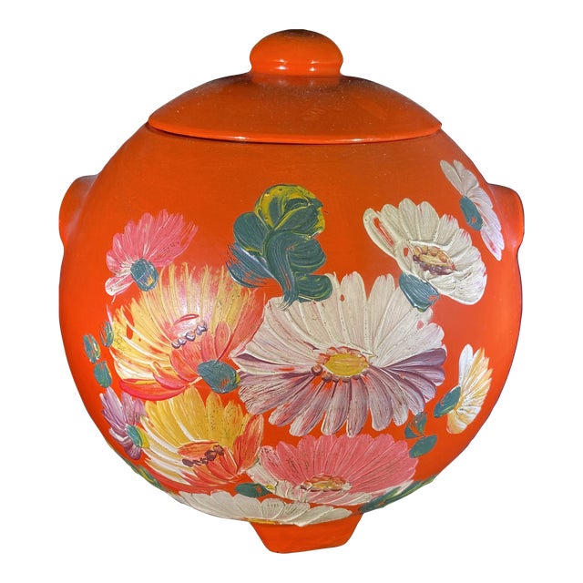 Vintage Ransburg Burnt Orange Hand-Painted Pottery Vessel, 1930s Americana For Sale